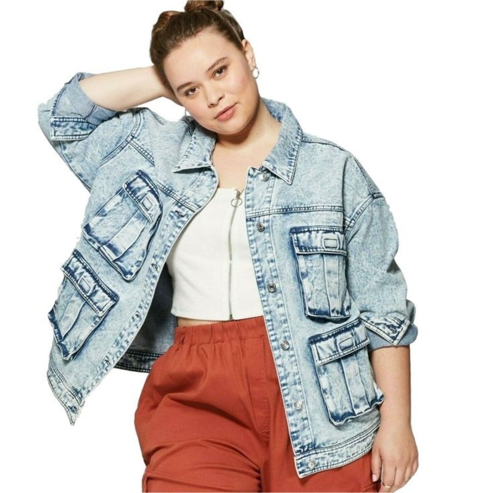 Acid Wash Cargo Denim Jacket